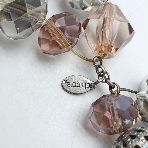 Chico's Crystal Faceted Beaded Chunky Stretch Bracelet In Pink Clear - Picture 4 of 4